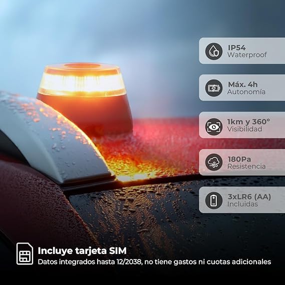 Genérico gsc Evolution - Luz de Emergencia V16 con Geolocalización – Baliza Homologada DGT 3.0, Obligatoria en 2026 | Señal V-16 para Coche con Aviso de Ubicación y Plan de Datos Incluido