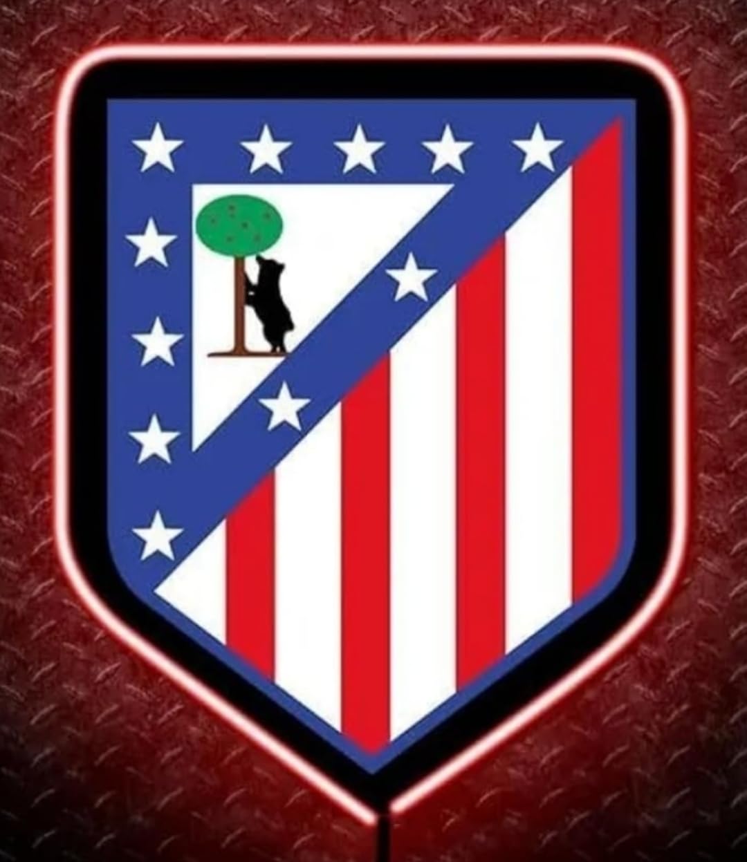 SOLOLED Lámpara LED de Pared Atlético Madrid, Escudo Iluminado con Luz Roja, Decoración Deportiva MEDIDAS 28X35CM