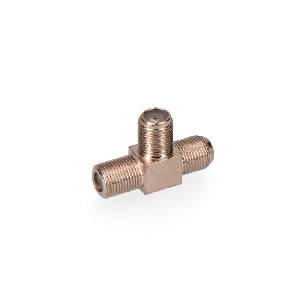 CONECTOR DERIVADOR "F" FORMA "T" 3 MACHOS - PARABÓLICAS RETRACTILADO