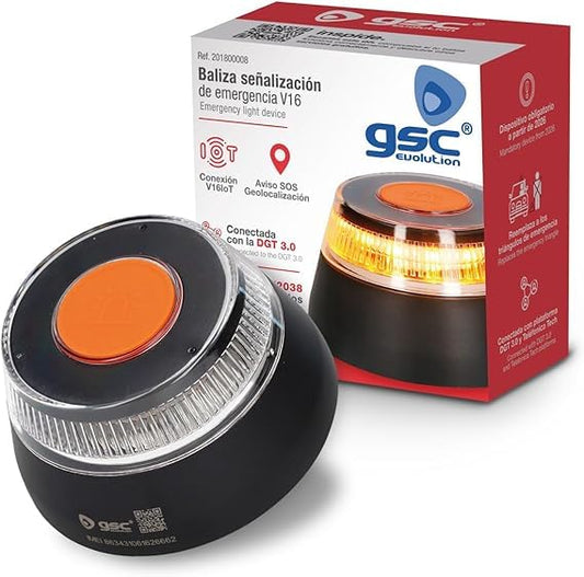 Genérico gsc Evolution - Luz de Emergencia V16 con Geolocalización – Baliza Homologada DGT 3.0, Obligatoria en 2026 | Señal V-16 para Coche con Aviso de Ubicación y Plan de Datos Incluido