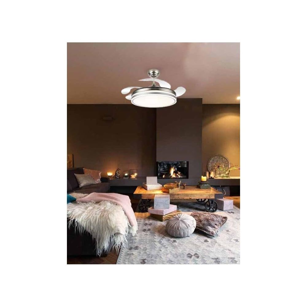 FABRILAMP - Ventilador de Techo con Luz LED 59W | Motor DC Modelo BAYOMO | 4 Aspas Retráctiles | 3 Tonalidades | 6 Velocidades | Control Remoto | Temporizador | Silencioso, Blanco, Mediano