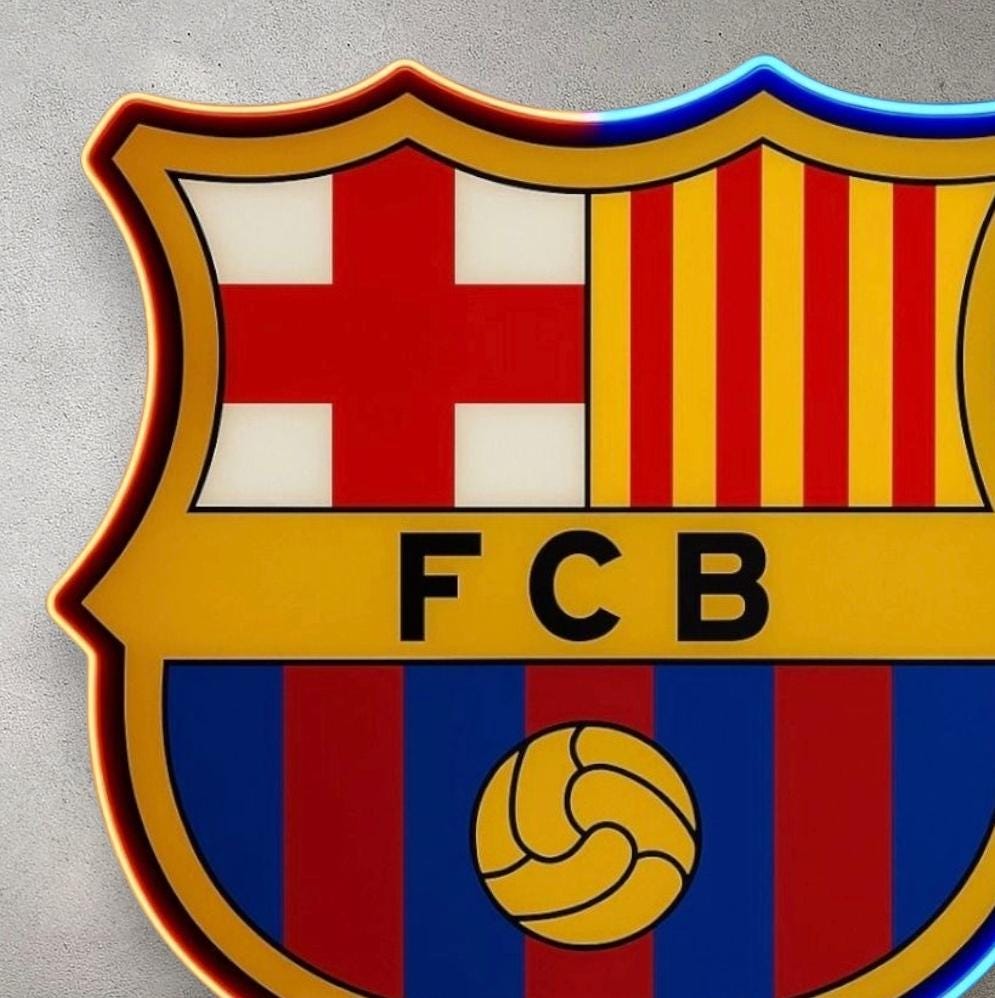 1 escudo Barcelona club de fútbol con Pantalla metacrilato y vinilo con neón LED de Bar Deportivo, de la liga de futbol, Ambiente de Pub