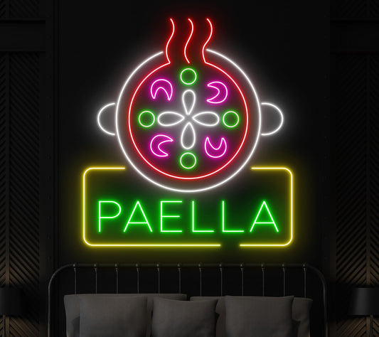 Letrero LED Decorativo de Paella, Luz de Neón Multicolor para Restaurante, Estilo Español
