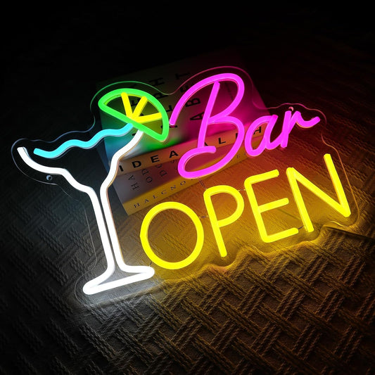 Abierto Luz de Neón, Cócteles Neon Sign para Decoración de Pared Bar Luz de Neón de Led Abierto Sign para Cerveza Bar Café Club de Negocios Inicio Pub Man Cave Decoraciones
