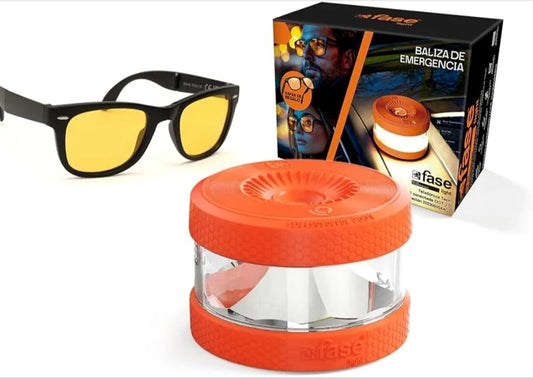 Genérico Baliza v16 Homologada DGT - Incluye Gafas de Conducción Nocturna - APP Incluida - Luz de Emergencia con Geolocalizador - Proporciona Geolocalización a la DGT - Color Naranja
