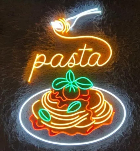 Letrero de Neón LED Decorativo, Diseño de Pasta, Iluminación Multicolor para Restaurante