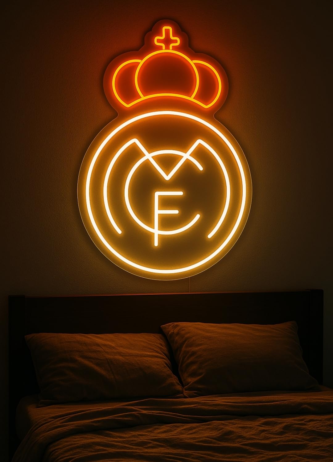 Lámpara LED de Pared Decorativa, Real Madrid, Luz Neón Blanca y Naranja