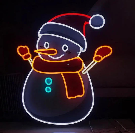 Letrero cartel muñeco de nieve de metacrilato con neón led