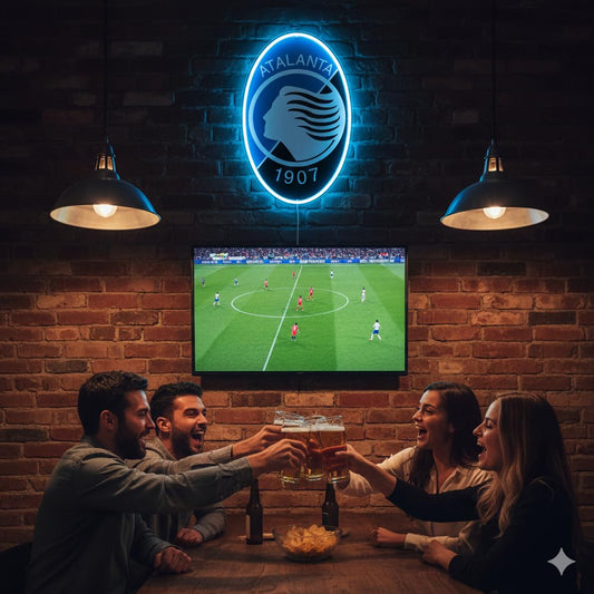 SOLOLED Letrero de Neón LED Escudo futbol Atalanta champions Ligue de Pared, Luz Colgante vinilo, metacrilato neón led 40x30cm aproximadamente 12 v