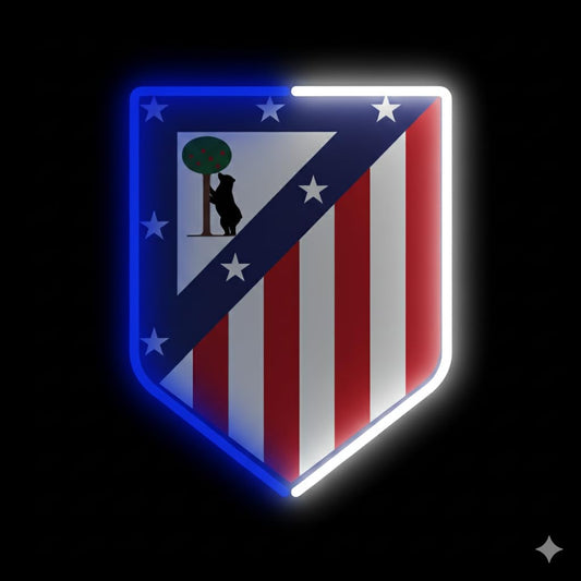 SOLOLED Escudo Regalos Atlético de Madrid Iluminado LED, Decoración Deportiva, Diseño Patriótico, Luces Azules y Blancas Neón metacrilato y led neón Medidas 35x30cm con alimentación 12v