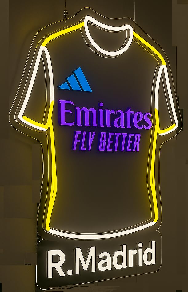 REGALOS Madrid Lámpara LED de Neón, Diseño de Camiseta de Fútbol Iluminación Decorativa