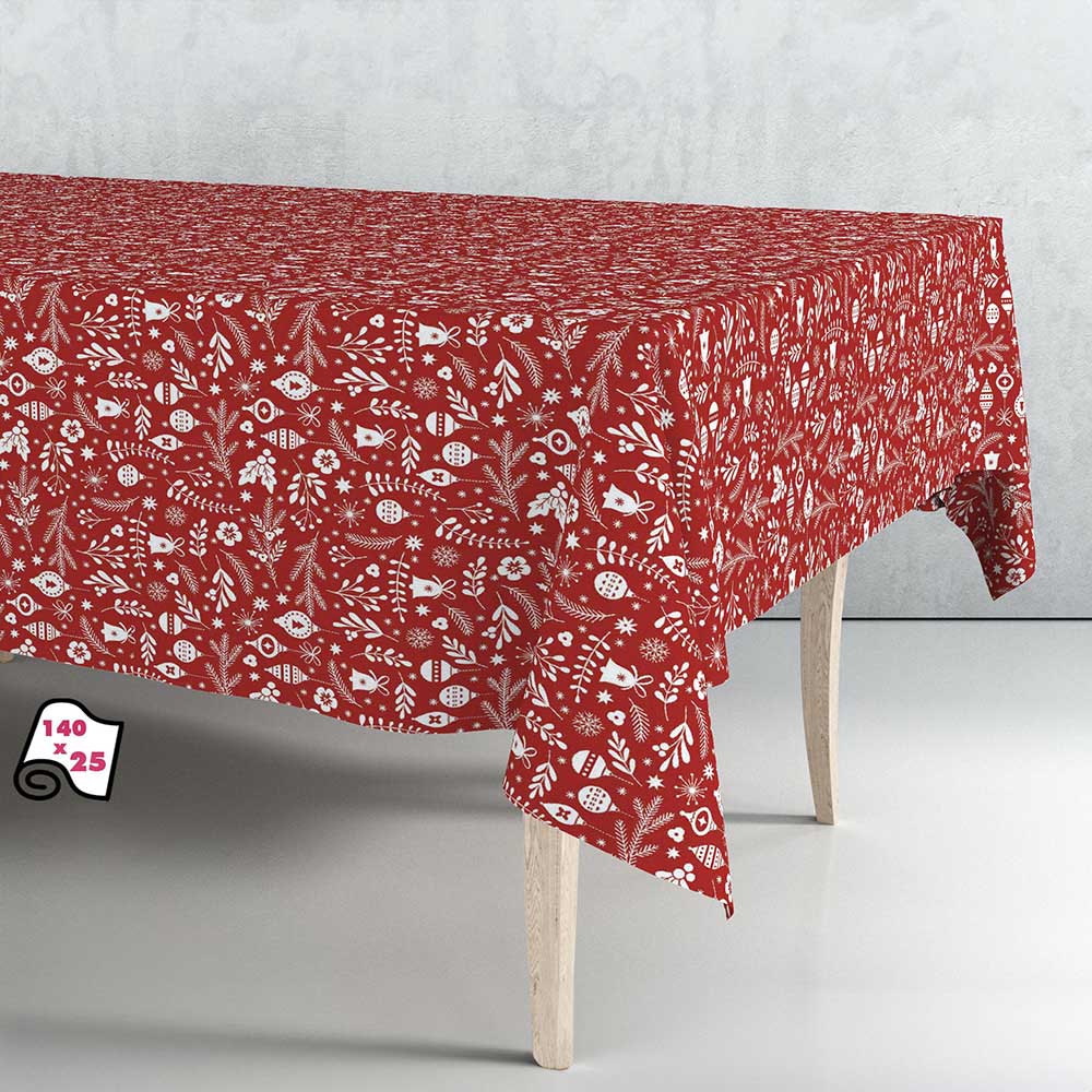 ROLLO DE HULE MANTEL NAVIDAD ROJO NORDIC 140 cm x 25 m