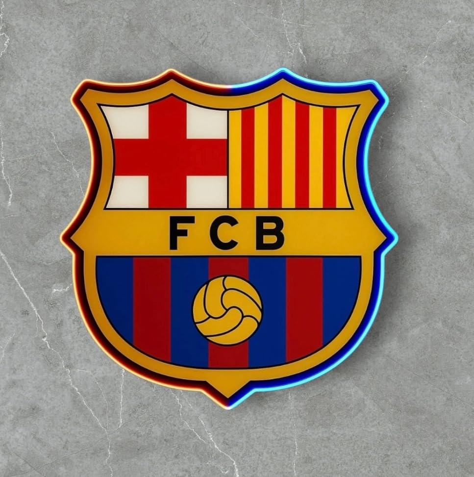 SOLOLED Regalos cartel LED neón Barcelona Escudo Iluminado LED, Decoración de Pared, Fútbol, Azul y Rojo MEDIDAS 35X30 CM ALIMENTACION 12V