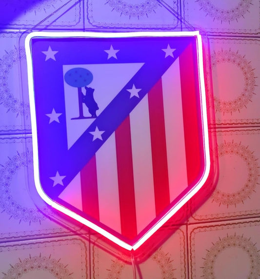 Lámpara LED Decorativa regalo del Atlético de Madrid, Iluminado, Luz Roja y azul, Estilo Neón LIGA DE FUTBOL, METACRILATO, NEON LED Y VINILO, MEDIDAS 35X30CM