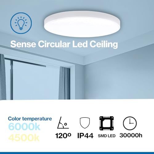 Ledme - Plafon LED Techo Sense, Lámpara Techo para Baño IP44, para Baño, Cocina, Balcón