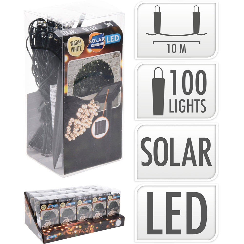 GUIRNALDA SOLAR LED, BLANCO CALIDO, 100 LEDS, 10 m
