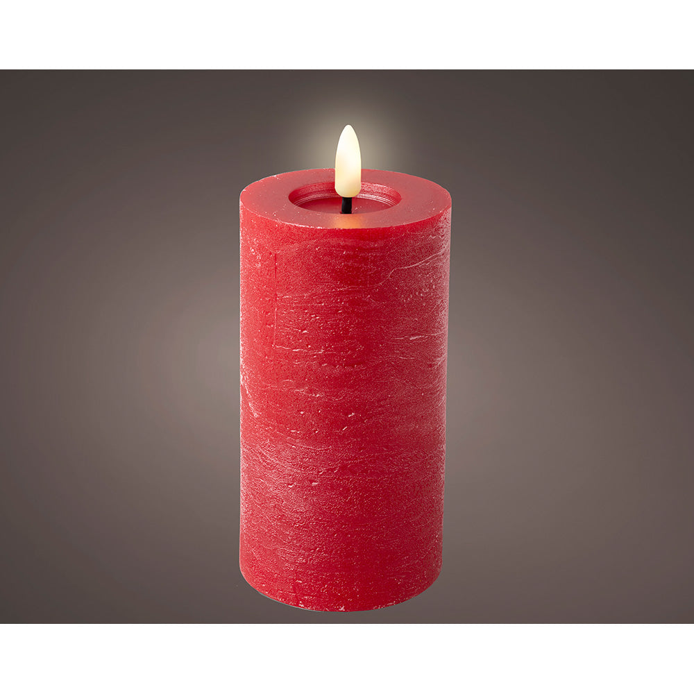 VELA DE CERA LED, COLOR ROJO, SUPERFICIE RÚSTICA Ø7 x 15 cm