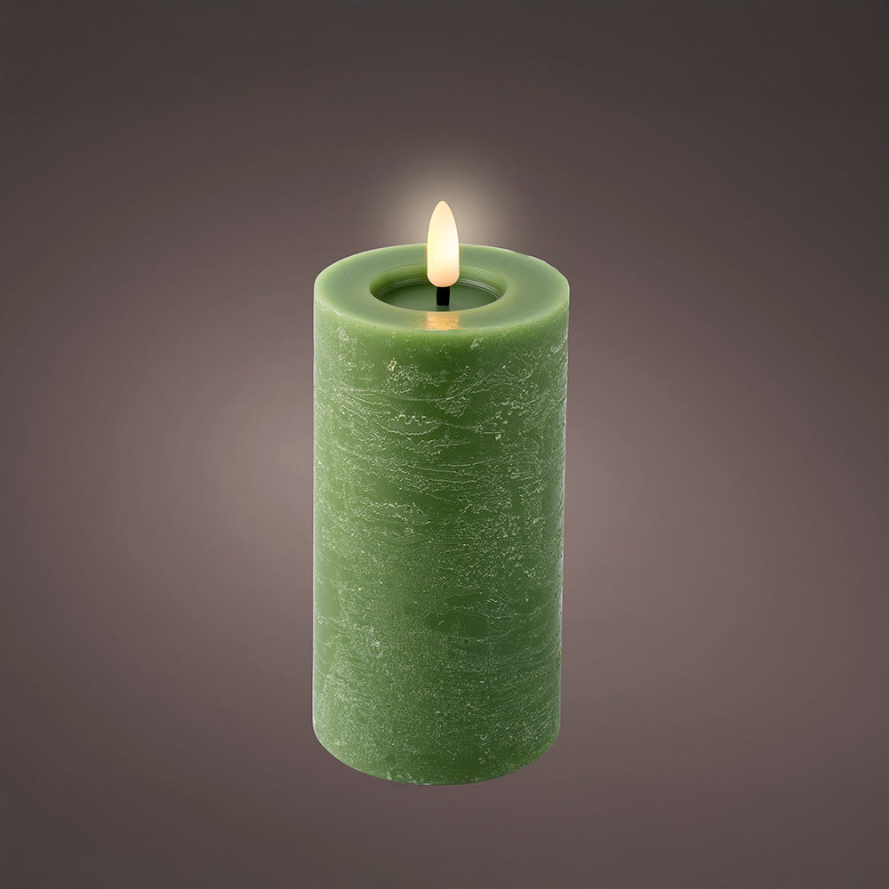VELA DE CERA LED, COLOR VERDE, ACABADO RÚSTICO, Ø7 x 15 cm