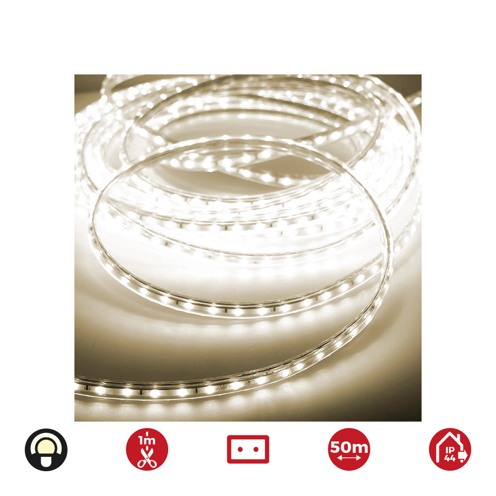 TIRA DE LED 60 LEDS/m 4,2W/m 220-240V IP44 50 m BLANCO CALIDO