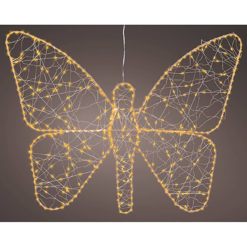 LUZ LED DECORATIVA MARIPOSA DE METAL 436 LED, EXTERIOR, MICROLED, DORADA 43 x 58 cm