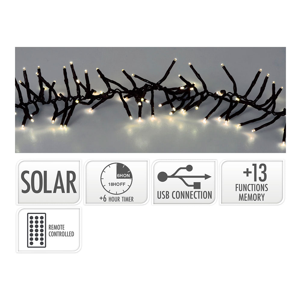 GUIRNALDA SOLAR RECARGABLE, 768 LEDS, MULTIFUNCIÓN, LUZ CÁLIDA, EXTERIOR, 5,6 m