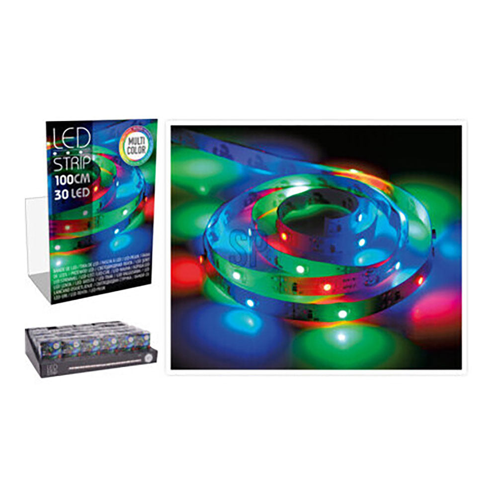 TIRA DE LED 1m 30 LEDS A PILAS MULTICOLOR