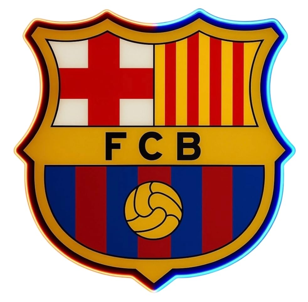 SOLOLED Regalos cartel LED neón Barcelona Escudo Iluminado LED, Decoración de Pared, Fútbol, Azul y Rojo MEDIDAS 35X30 CM ALIMENTACION 12V