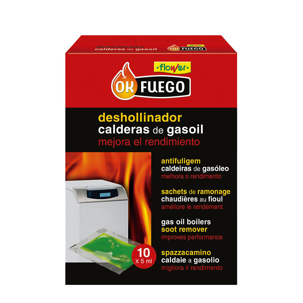 OKFUEGO DESHOLLINADOR LÍQUIDO PARA ESTUFAS DE GASOIL; 10 uds x 5 ml