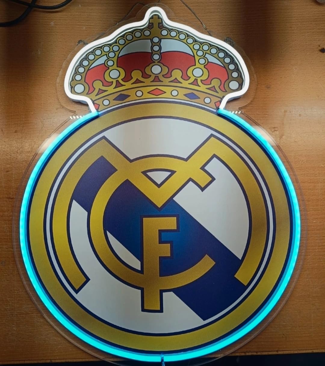SOLOLED Lámpara LED Decorativa Madrid, Club, Iluminación con Corona Real fútbol neon led,metacrilato,vinilo 40x30 cm medidas