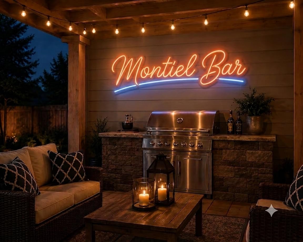 Letrero Neón LED BAR Personalizado con Nombre,Elije tú Letrero personalizado de Neón LED BAR con nombre, Decoración de Pared, Luz Roja y Blanca, metacrilato, alimentación 12 v medidas