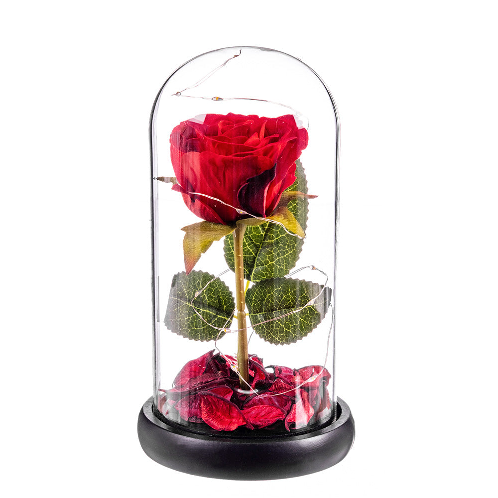ROSA ROJA ETERNA LEDS CUPULA CRISTAL 20 cm