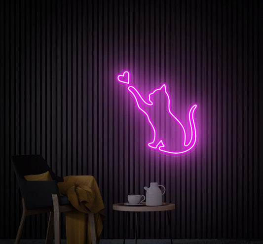 Letrero de Neón LED con Diseño de Gato y Corazón, Luz Decorativa de Pared, Regalo para Amantes de los Gatos, Iluminación para Dormitorio