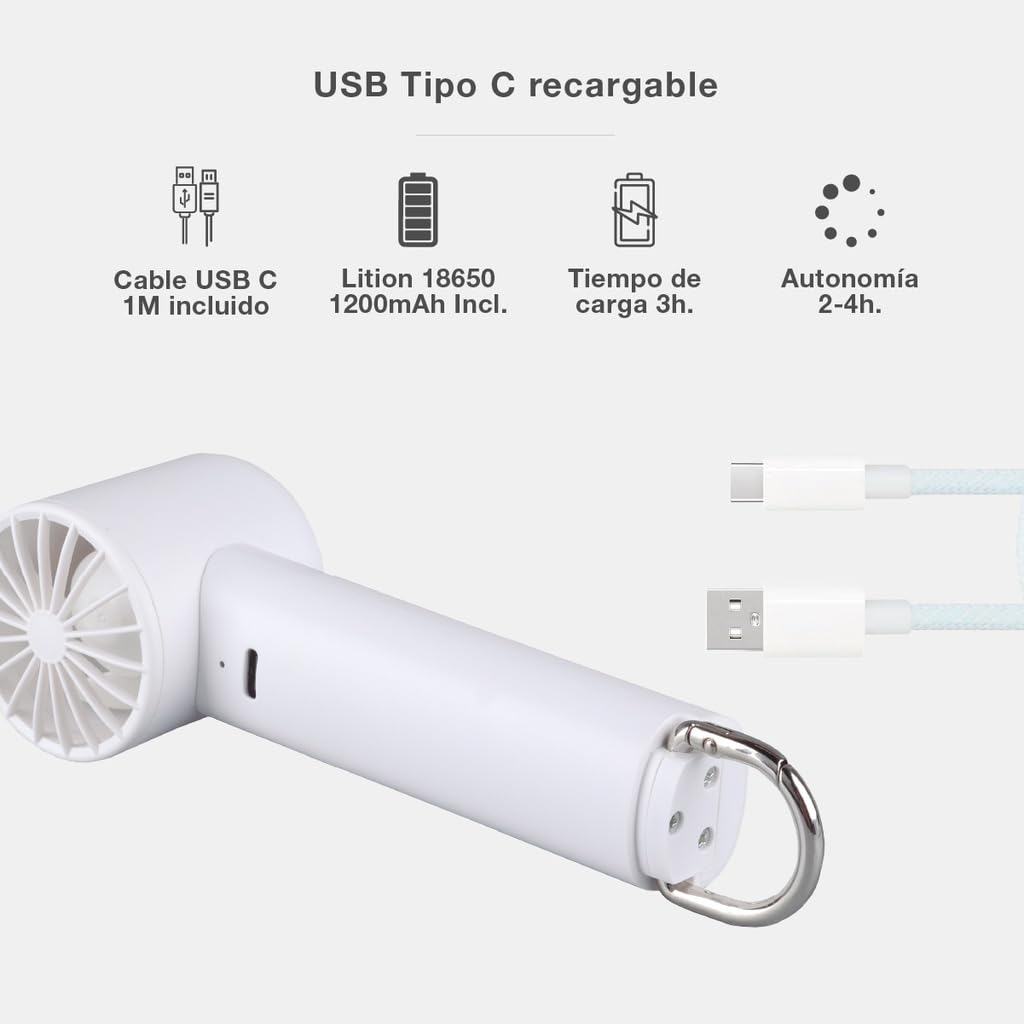 Genérico Ventilador Portátil USB Recargable, Diseño Compacto, Color Blanco