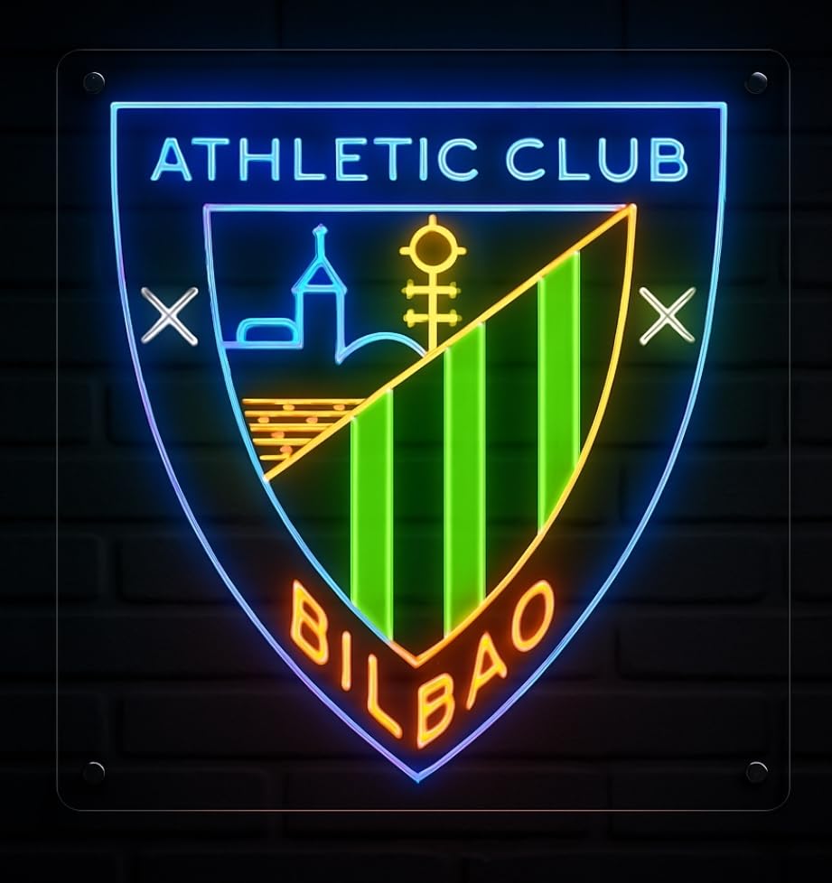 Regalos Athletic Bilbao Cartel Luminoso LED, Escudo.Decoración de Pared, Diseño Neón Multicolor