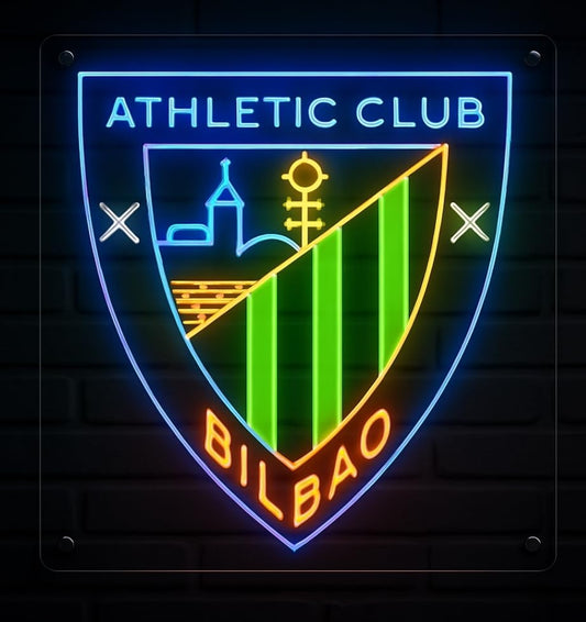 Regalos Athletic Bilbao Cartel Luminoso LED, Escudo.Decoración de Pared, Diseño Neón Multicolor