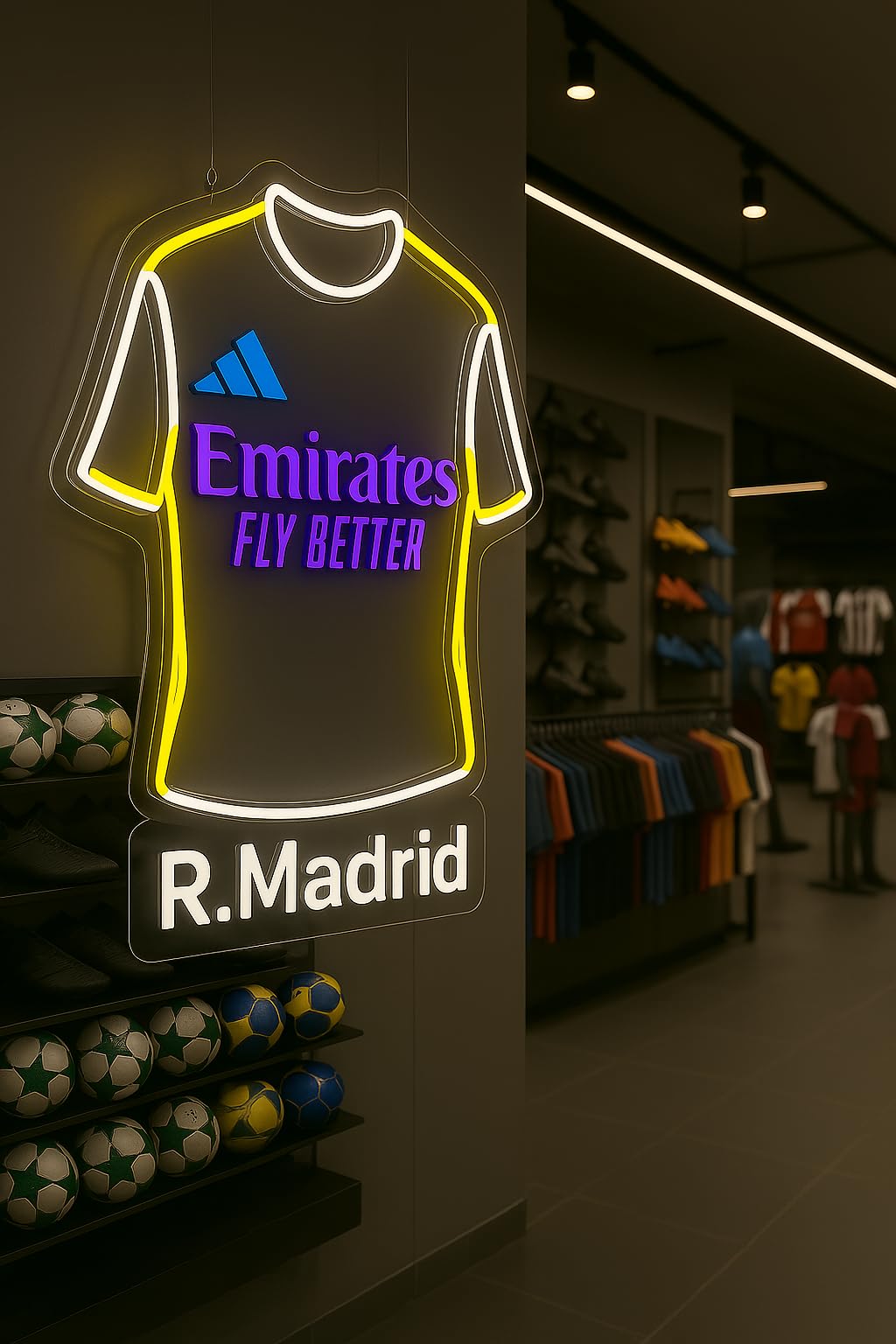 REGALOS Madrid Lámpara LED de Neón, Diseño de Camiseta de Fútbol Iluminación Decorativa