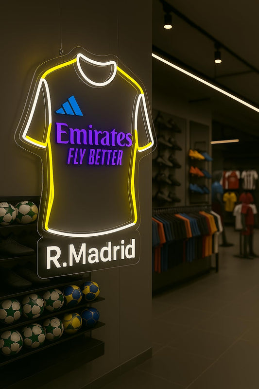 REGALOS Madrid Lámpara LED de Neón, Diseño de Camiseta de Fútbol Iluminación Decorativa