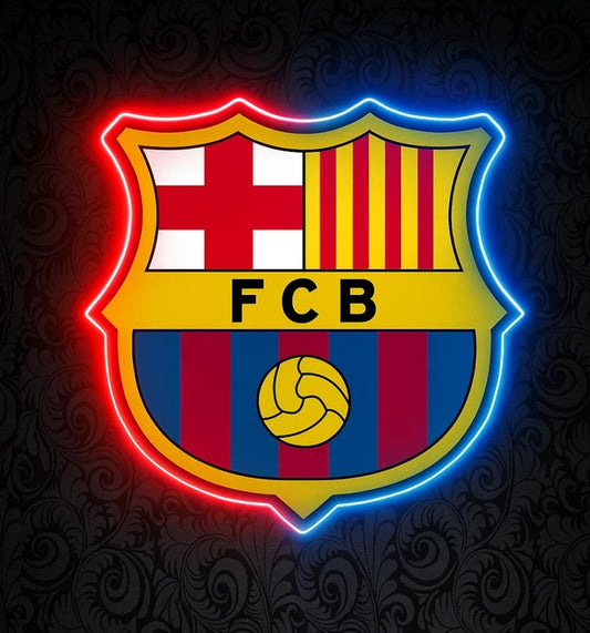 1 escudo Barcelona club de fútbol con Pantalla metacrilato y vinilo con neón LED de Bar Deportivo, de la liga de futbol, Ambiente de Pub