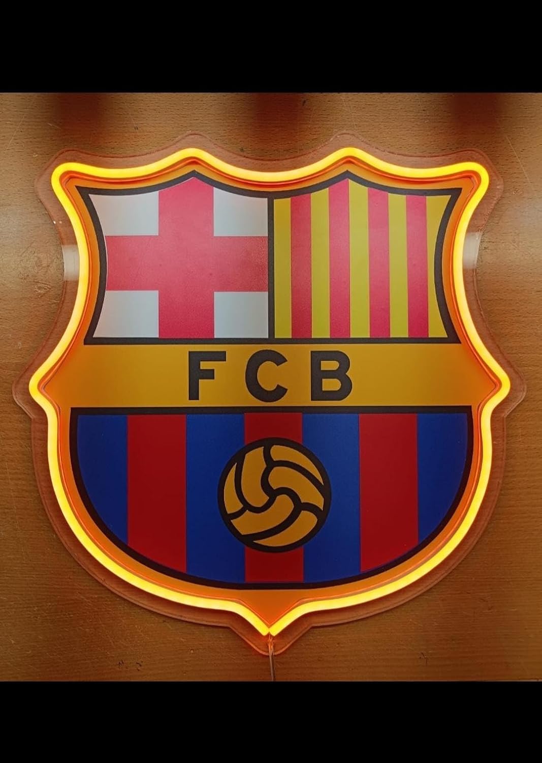 SOLOLED Lámpara LED Decorativa Barcelona, Escudo Iluminado con Luz Neón, Azul y Rojo medidas 32x30 cm neon nled,metacrilato,vinilo,liga de futbol