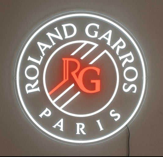 Letrero LED Circular Luminoso de Neón, Señal Decorativa Garros, Blanco y Rojo, Montaje en Pared