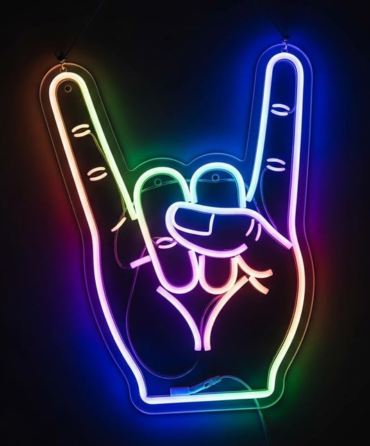 Letrero LED de Pared con Diseño de Gesto de Rock, Luz Neón Multicolor, Iluminación Decorativa
