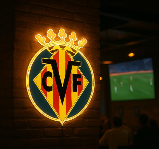 Lámpara LED de Pared escudo futbol regalos Villarreal Decorativa, Diseño de Corona Real, Iluminación Ambiental Dorada