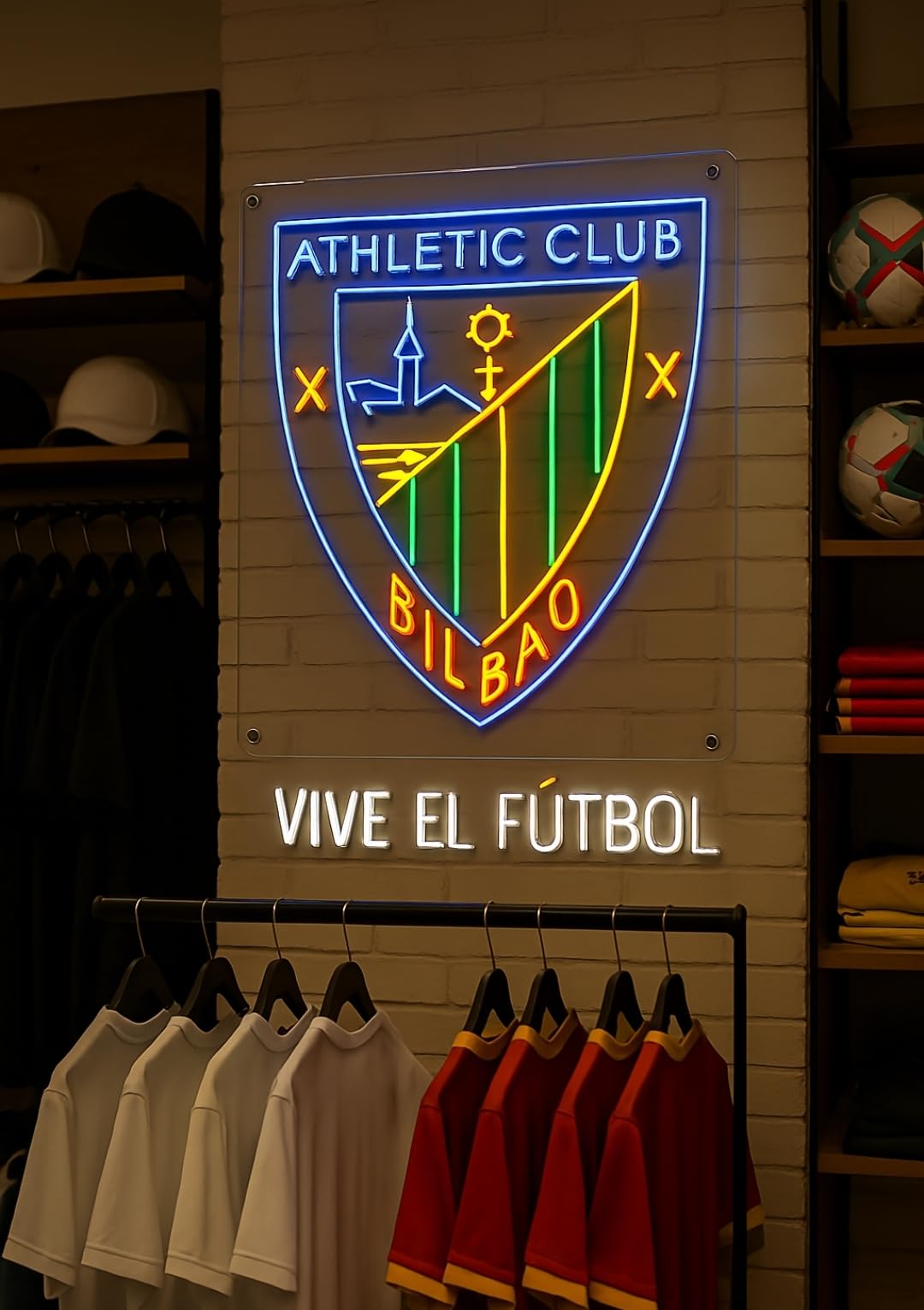 Regalos Athletic Bilbao Cartel Luminoso LED, Escudo.Decoración de Pared, Diseño Neón Multicolor