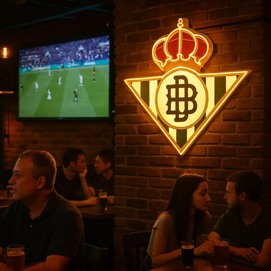 Lámpara neón LED de Pared regalo con Diseño fútbol sevillanano Betis de Corona Real, Verde y Dorado, Iluminación Decorativa