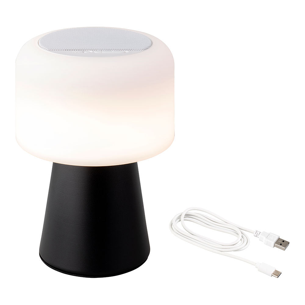 LÁMPARA LED CON ALTAVOZ BLUETOOTH RECARGABLE PARA EXTERIOR Y INTERIOR COLOR NEGRO 22,5 cm
