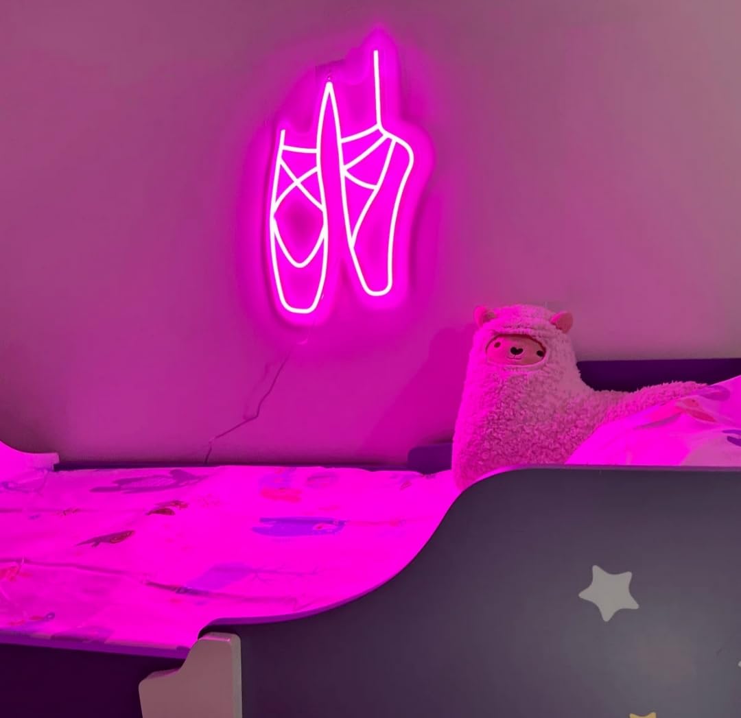 Luz LED Neón Decorativa, Diseño de Zapatillas de Ballet, Iluminación Rosa