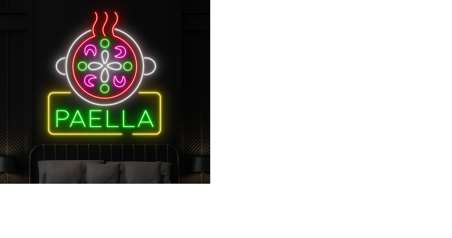 Letrero LED Decorativo de Paella, Luz de Neón Multicolor para Restaurante, Estilo Español