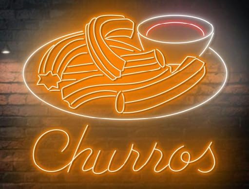 Cartel Luminoso LED de Churros, Señal Decorativa de Neón, Naranja y Blanco