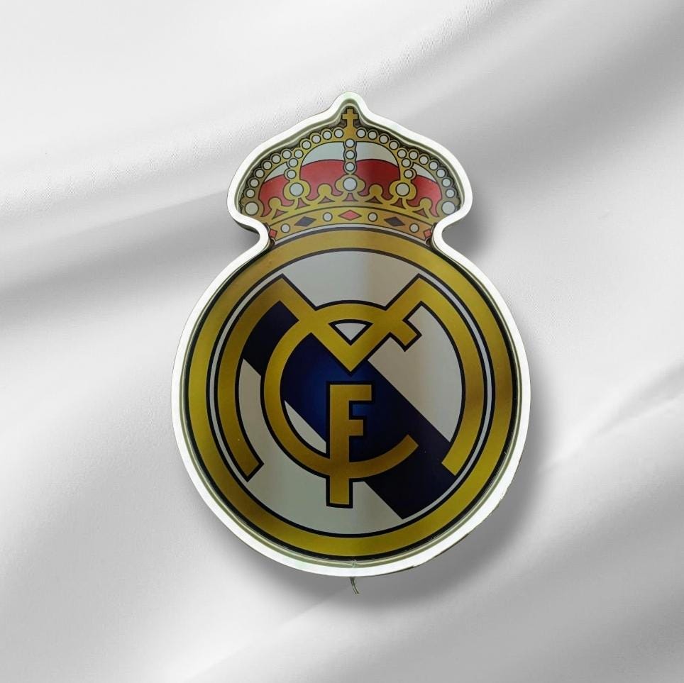 1 escudo Real Madrid con Pantalla metacrilato y vinilo con neón LED de Bar Deportivo, de la lga de futbol, Ambiente de Pub