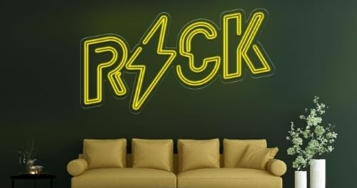 Letrero Neón LED 'Rock' Amarillo con Rayo | soloNEON